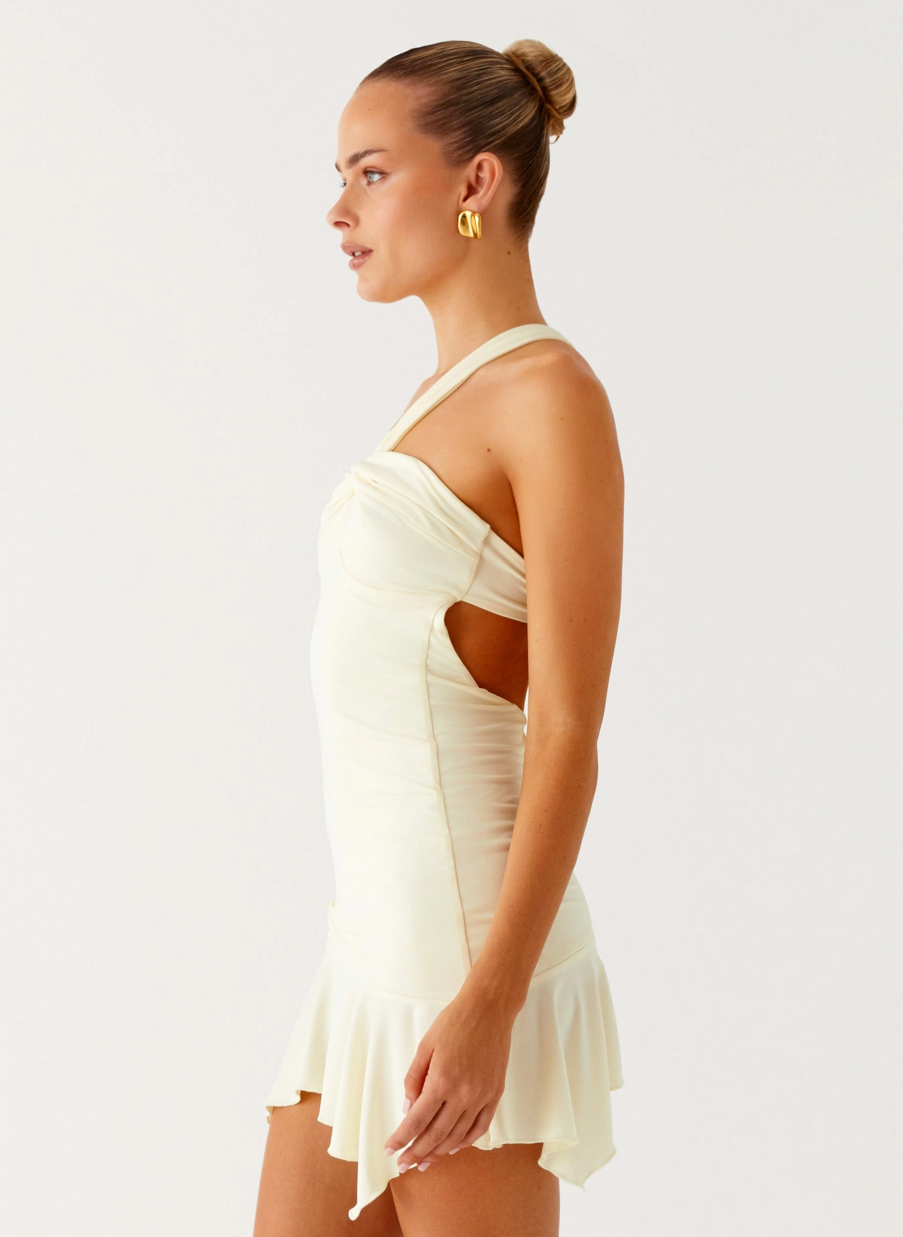Not Your Fan Cut Out Mini Dress - Yellow Textured Surface