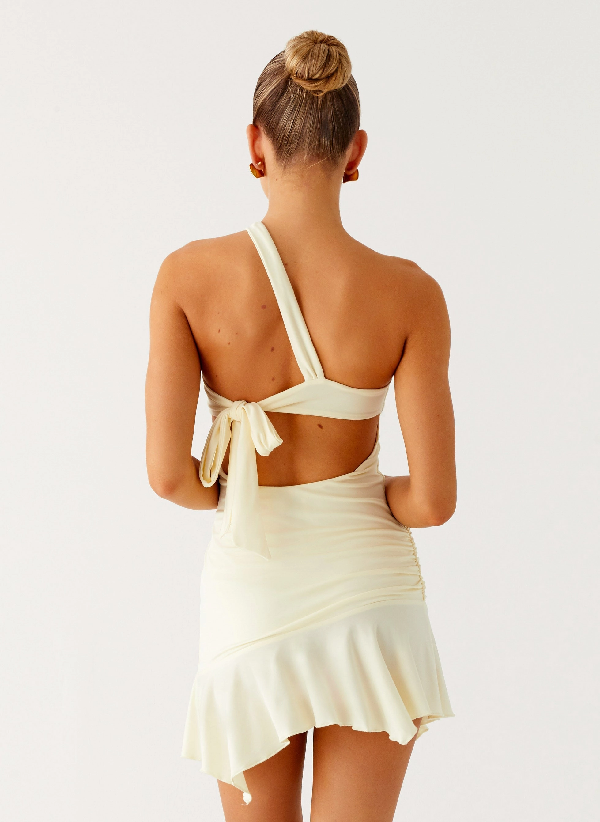 Not Your Fan Cut Out Mini Dress - Yellow Subtle Flex Daily Option