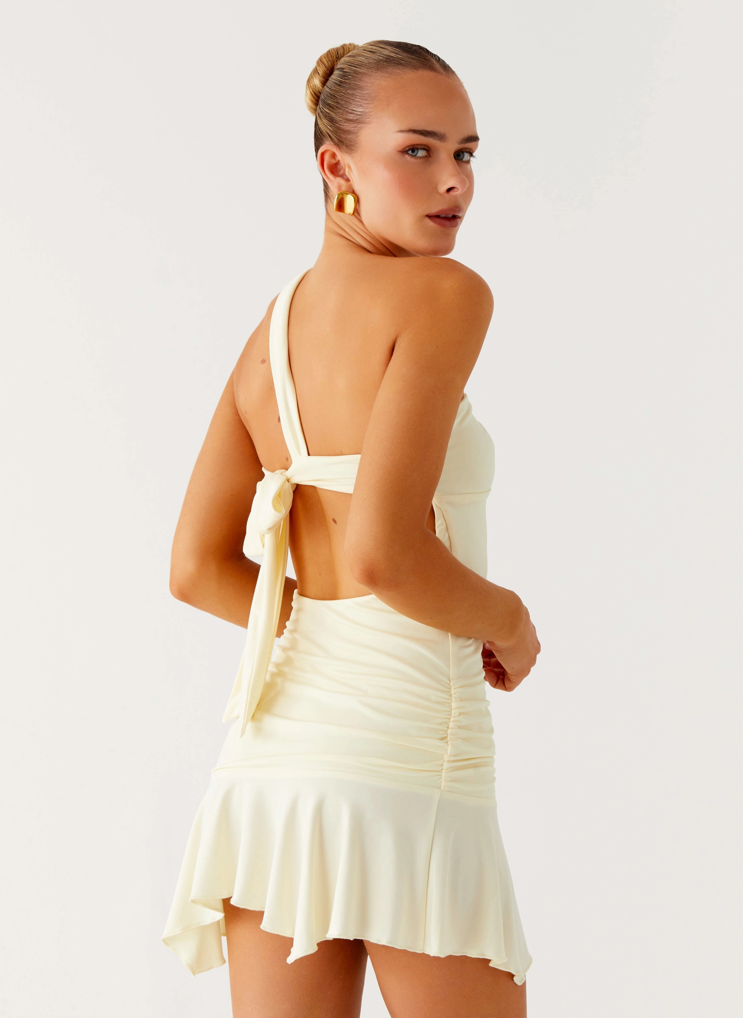 Not Your Fan Cut Out Mini Dress - Yellow Silk-Blend