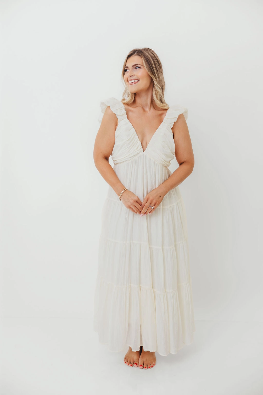 Katy Pleated Bodice Maxi Dress in Cream - Bump Friendly - Restocking End of Oct Chic Layered Wear