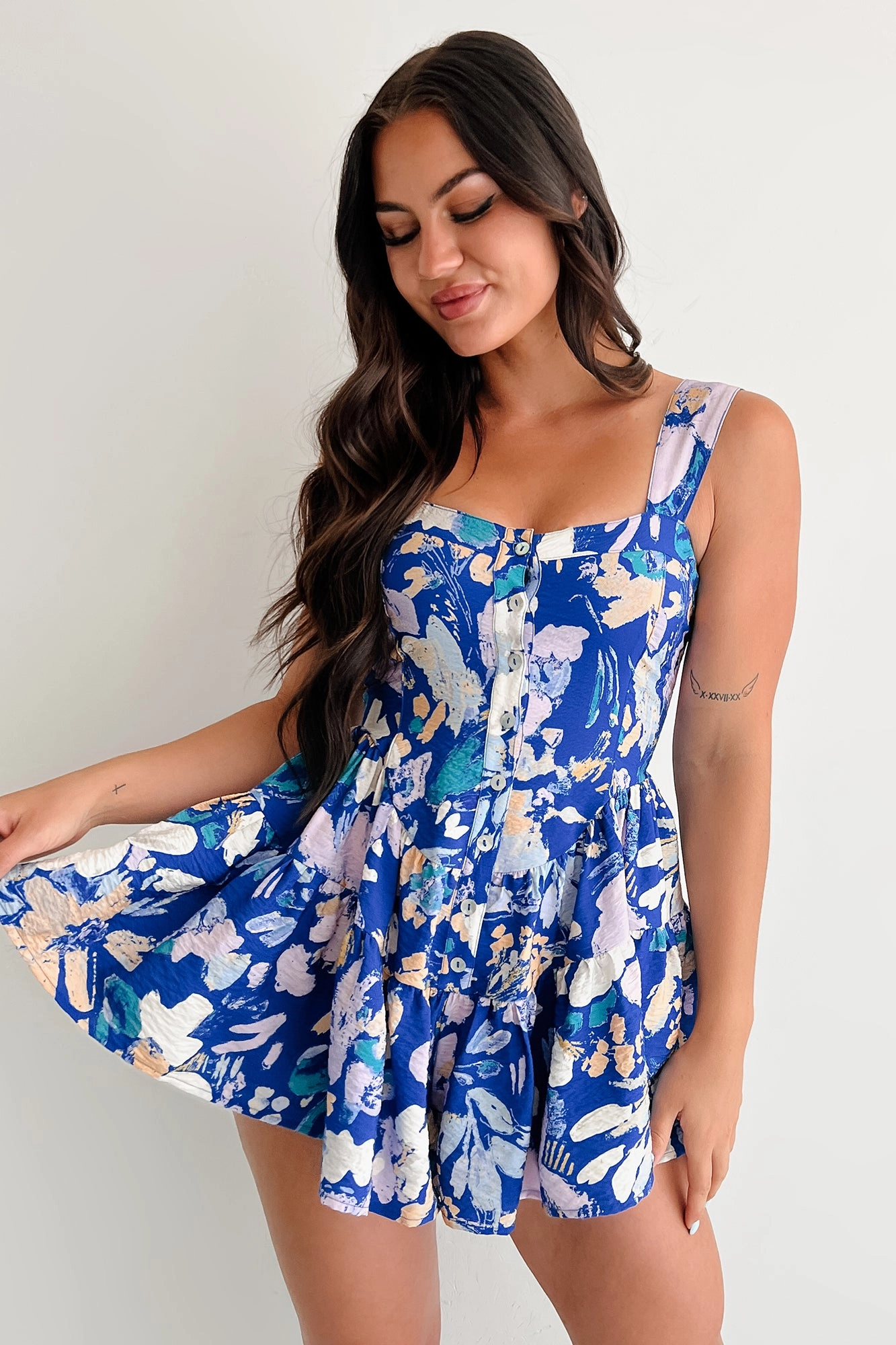 Non slip grip All Occasion Pout About It Sleeveless Floral Romper (Retro Blue)