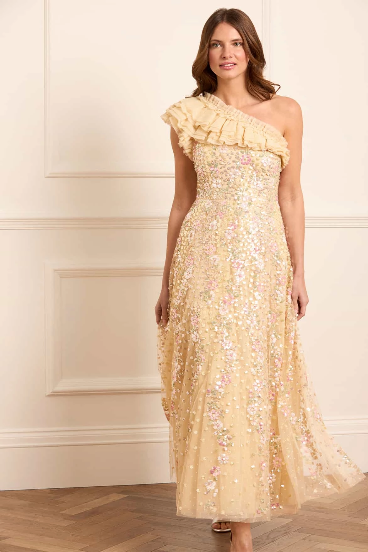 Chill Edge Confetti One-Shoulder Ankle Gown
