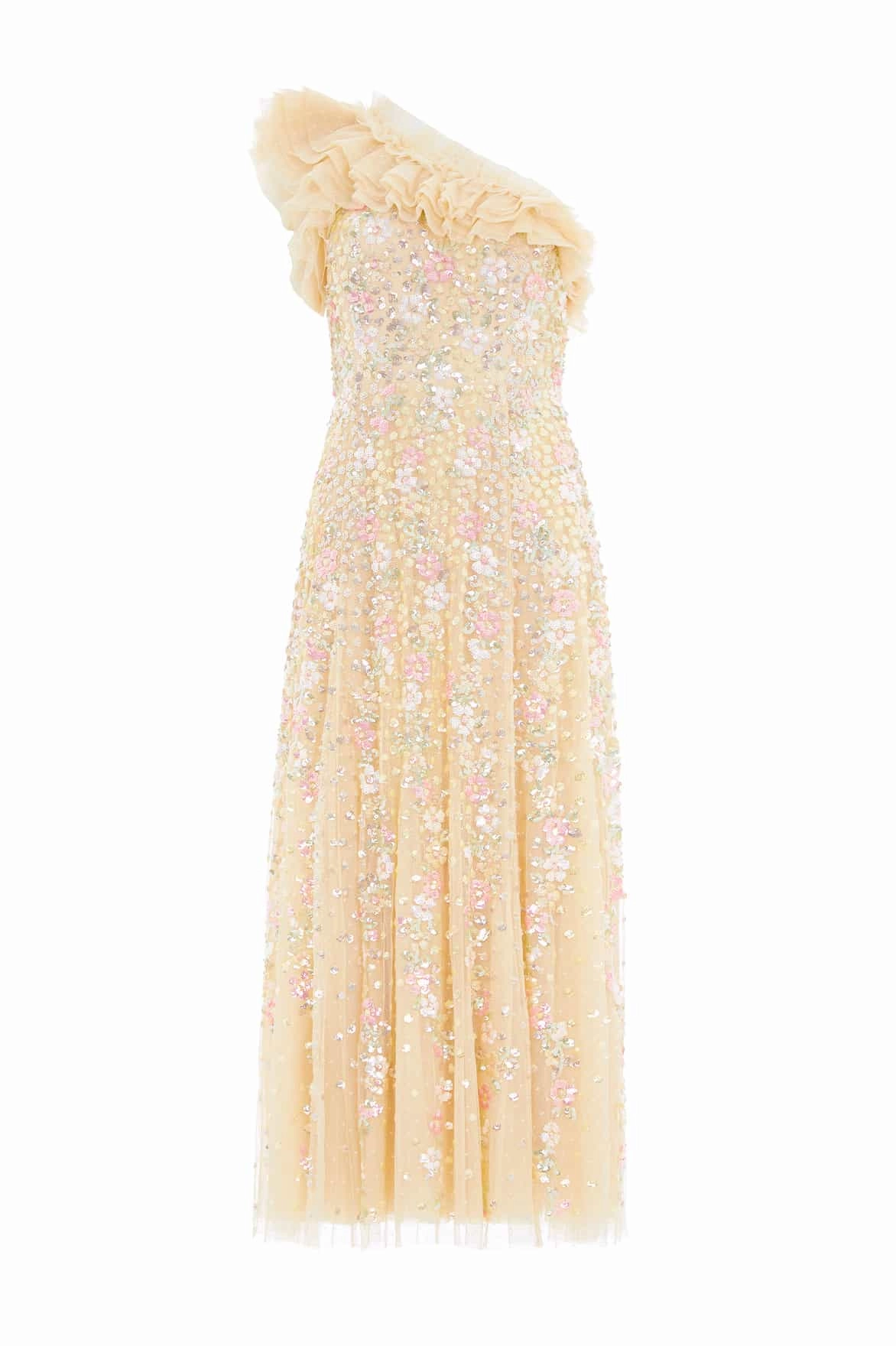 Confetti One-Shoulder Ankle Gown Flattering Silhouette Wear Vibe Choice