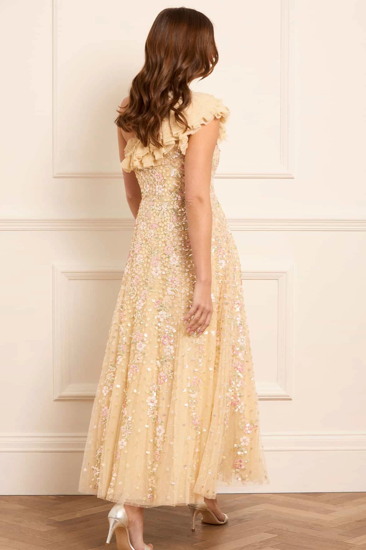 Motion Light Confetti One-Shoulder Ankle Gown