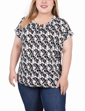 Smooth Seam Transition Plus Size Extended Sleeve Top With Grommets