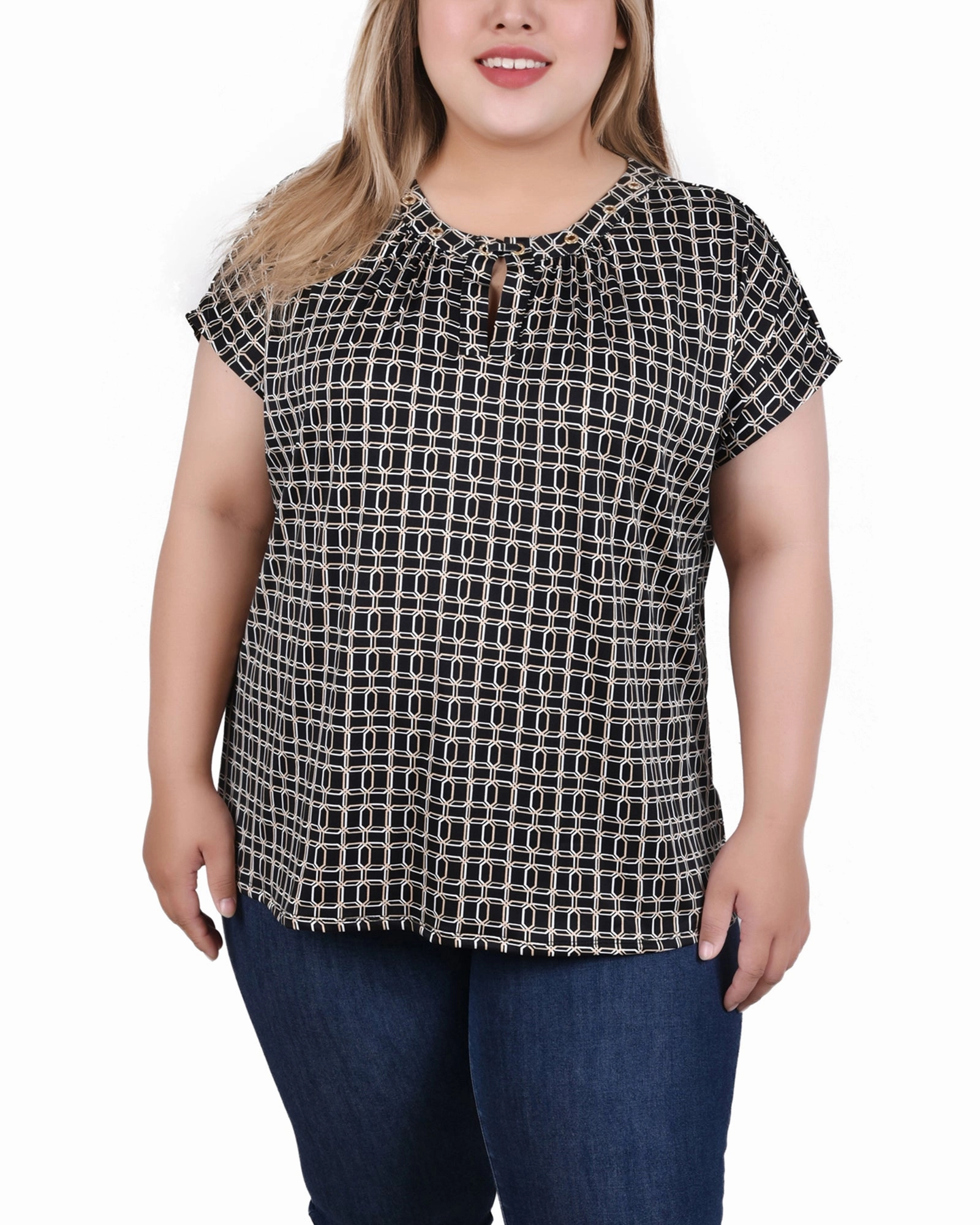 Plus Size Extended Sleeve Top With Grommets OdorControl