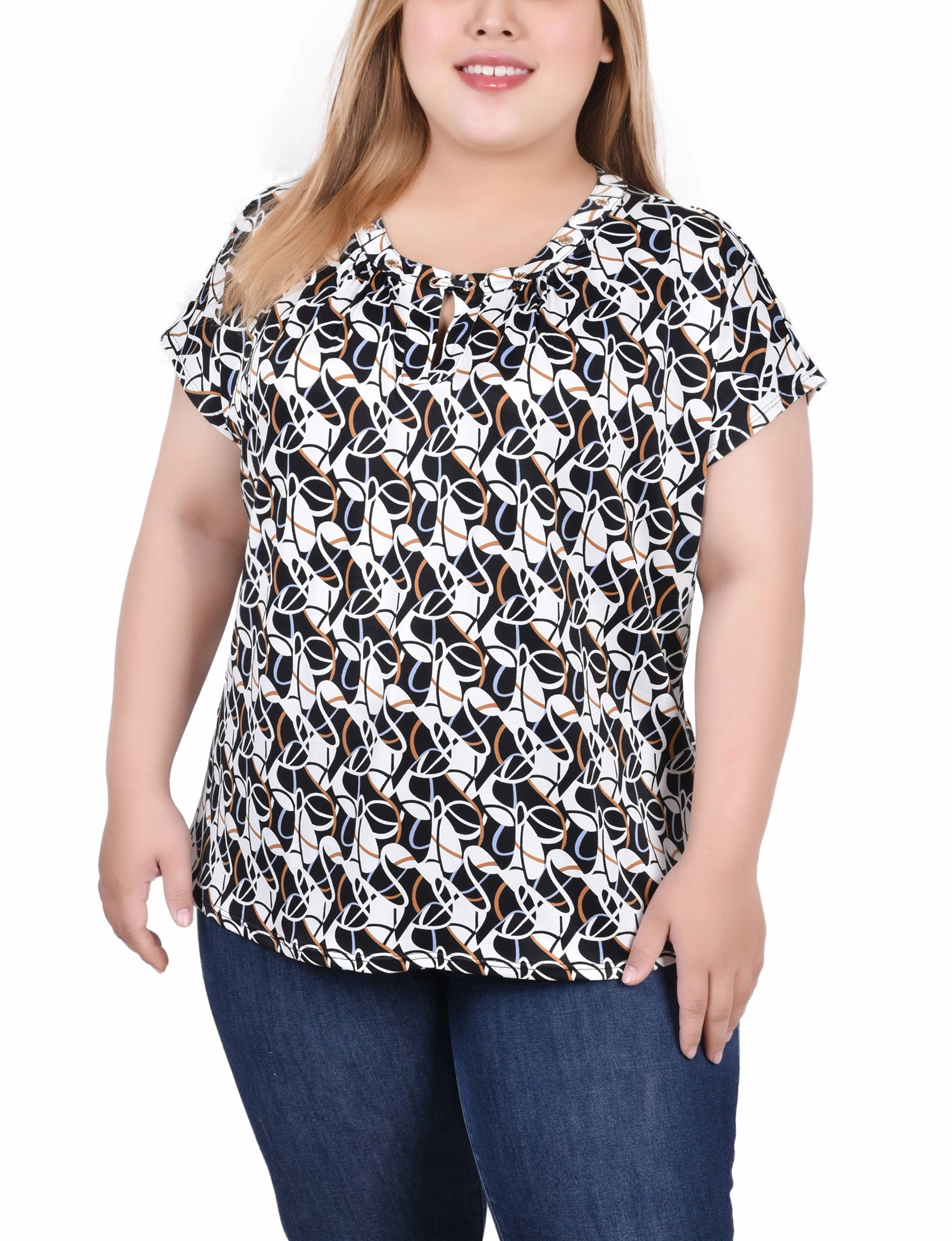 Plus Size Extended Sleeve Top With Grommets UPFProtection Reinforced Elbow Patches
