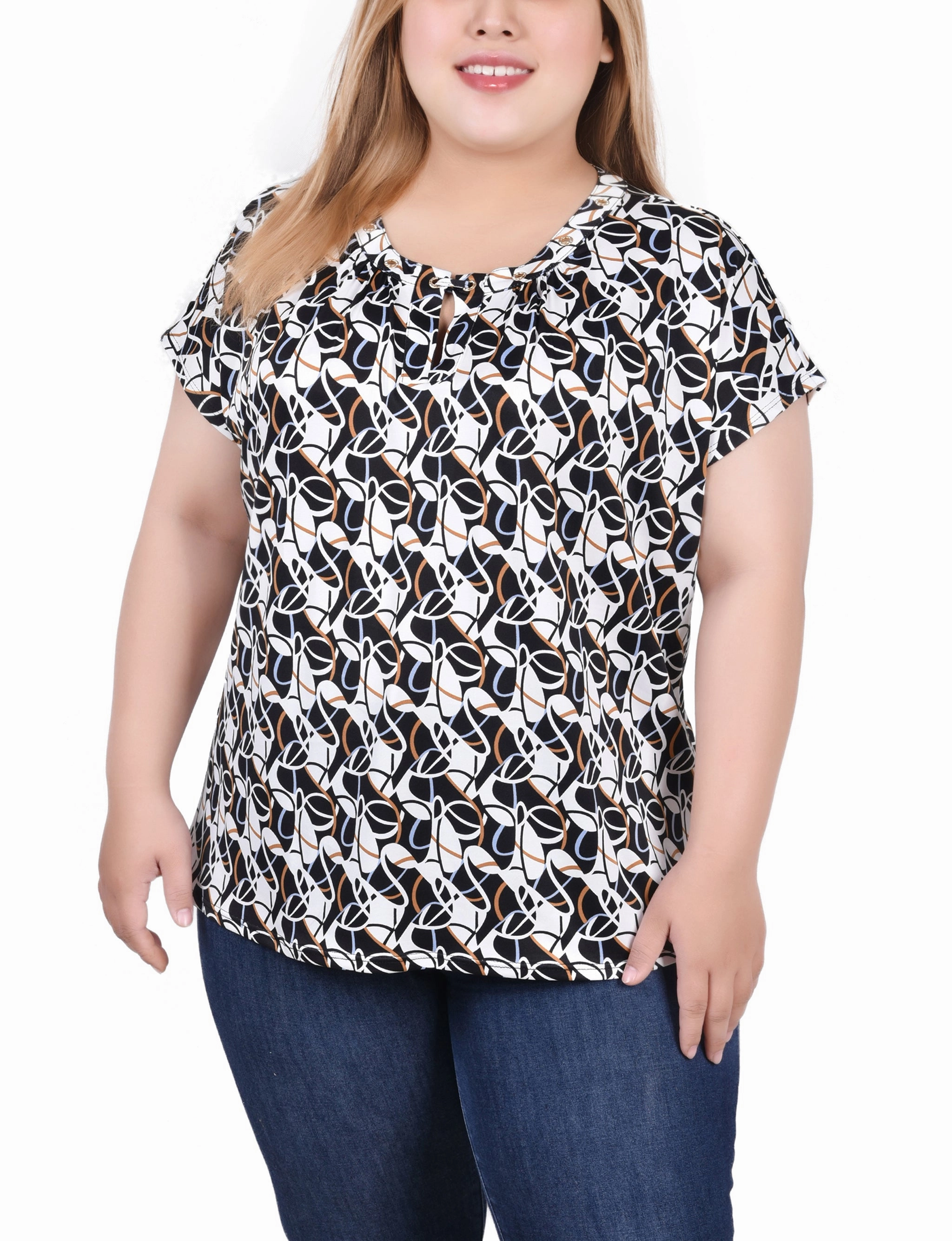 Smooth Seam Transition Plus Size Extended Sleeve Top With Grommets