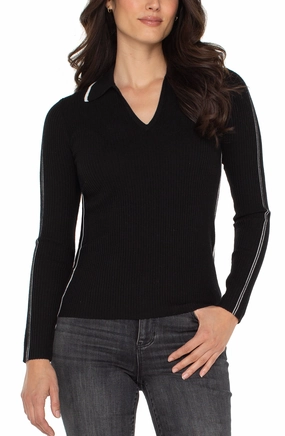 Liverpool Los Angeles Black Collared Sweater Zero Waste Cut Pattern TexturedSurface