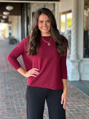All Over Print Technique Oversized Crew Neck Pullover in Dark Cherry