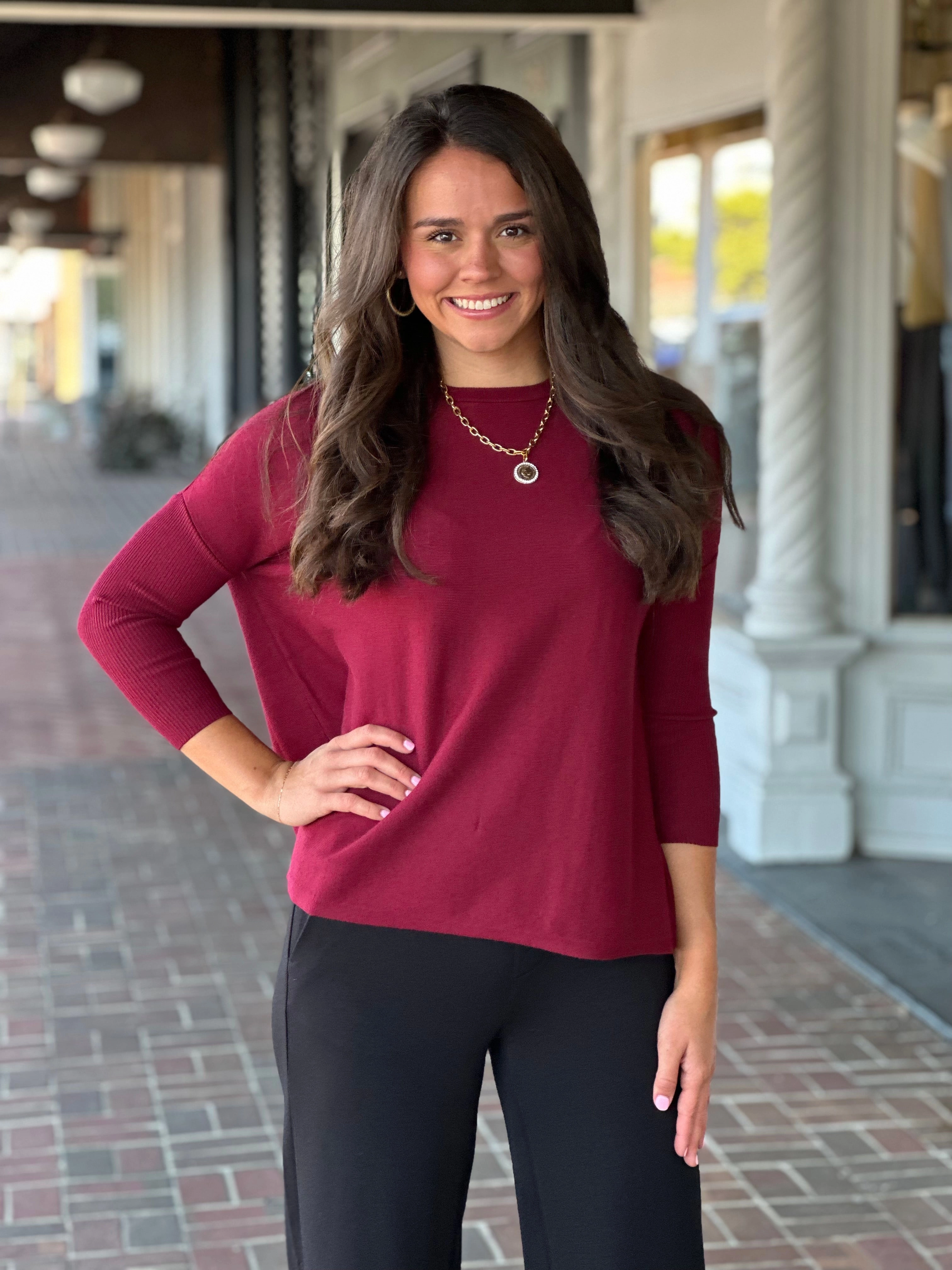 All Over Print Technique Oversized Crew Neck Pullover in Dark Cherry