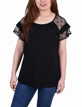 Bonded Hemline Short Dot Sleeve Top