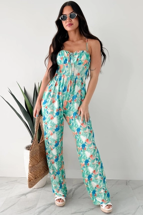 HypoallergenicFibers Step Into Stillness Watercolor Print Jumpsuit (Green)