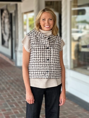 French Dressing Tweed Vest in Ivory/Black AdjustableClosure