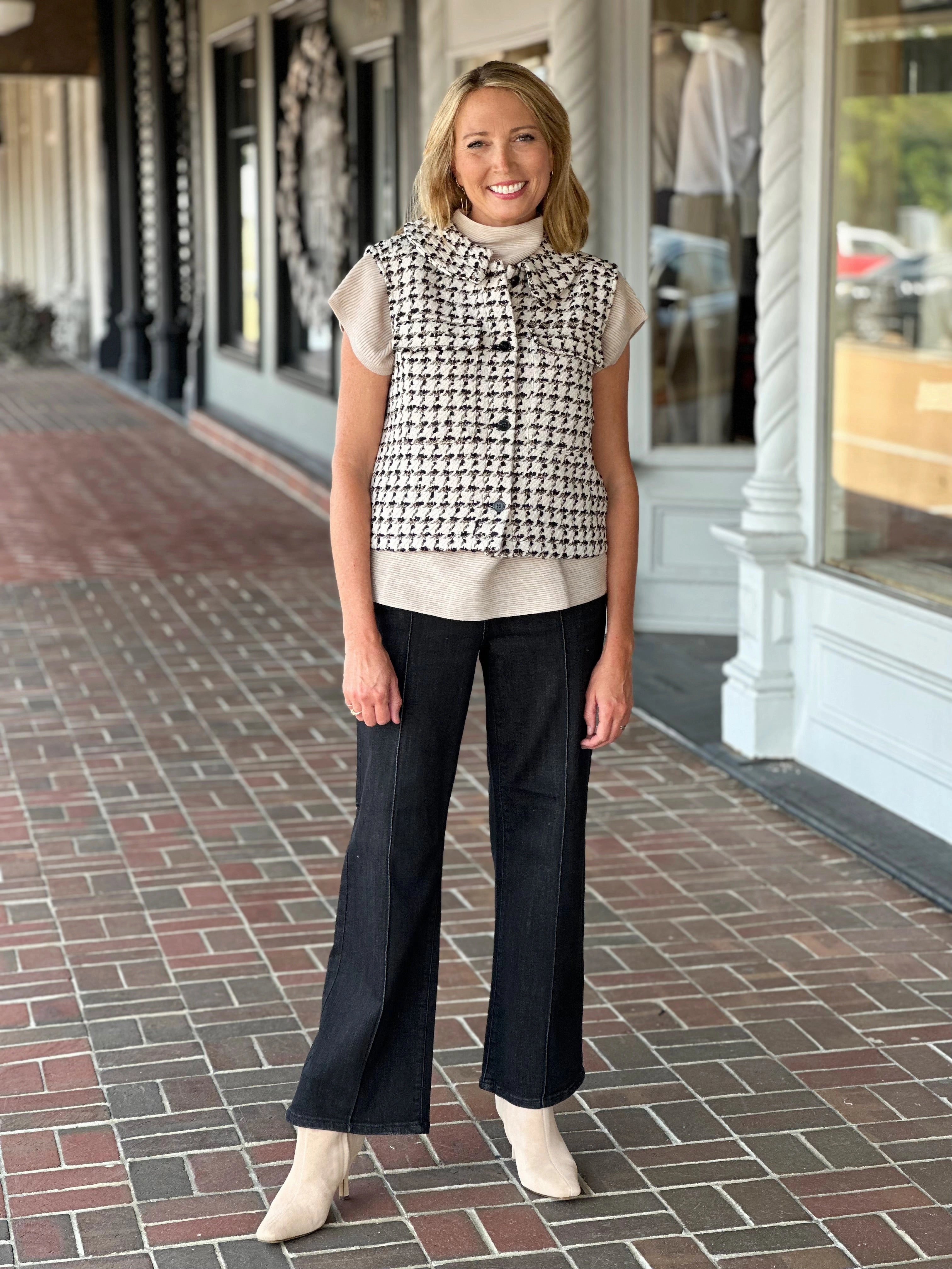 French Dressing Tweed Vest in Ivory/Black Organic Cotton Blend