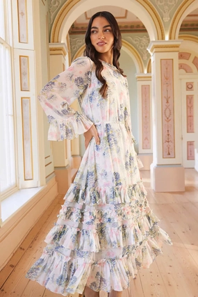 Hydrangea Chiffon Round Neck Ankle Gown Formal Outfit