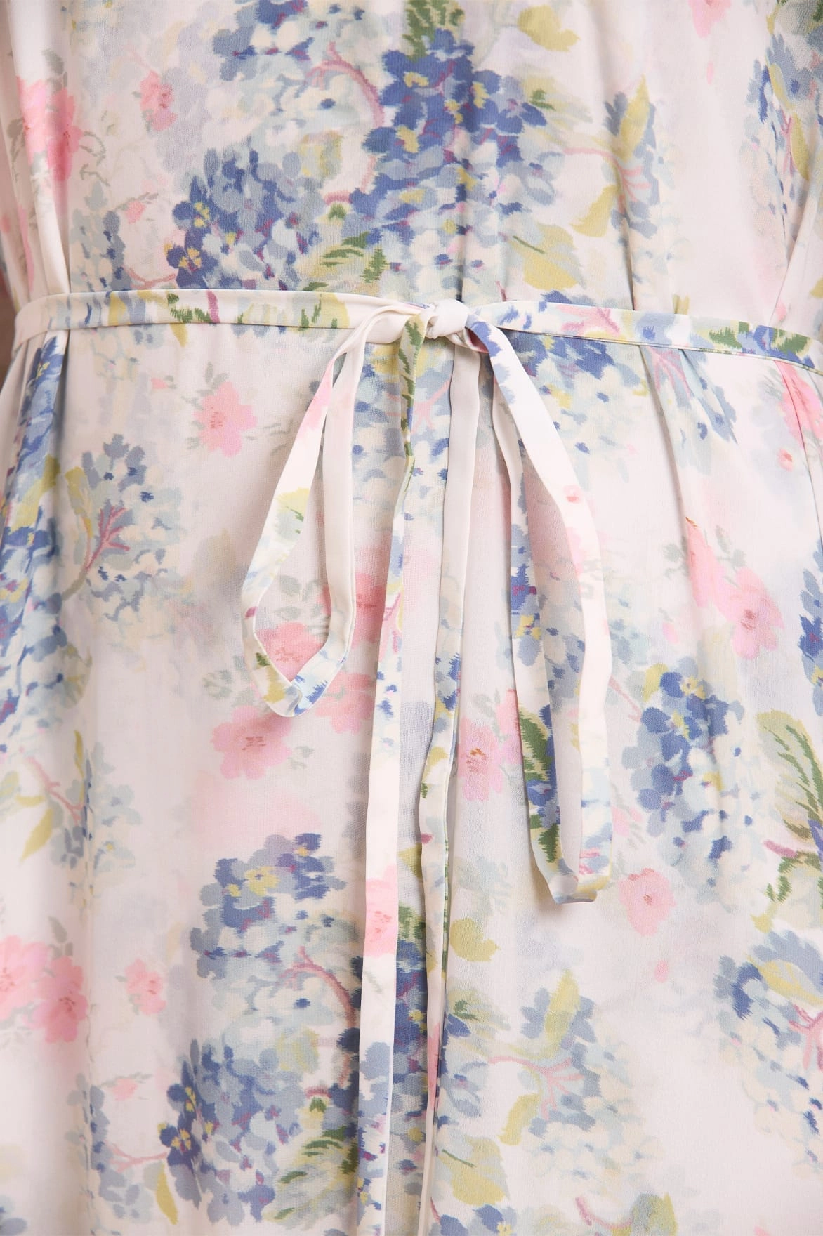 Blush Glow Hydrangea Chiffon Round Neck Ankle Gown