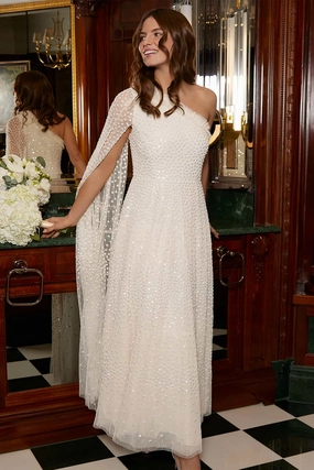 Perfect Comfort Wear Scatter Dot One-Shoulder Ankle Gown