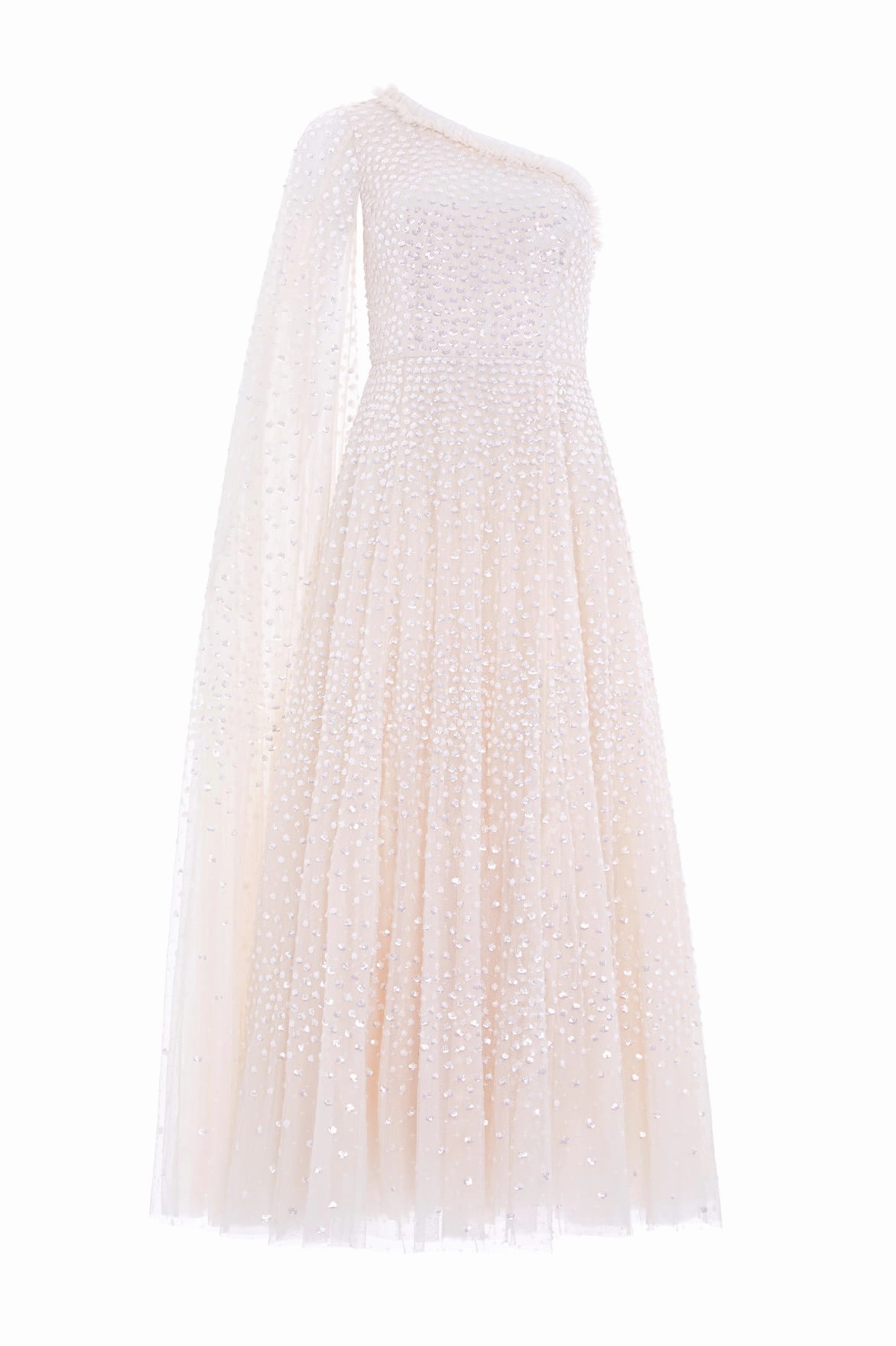 Vibe Style Scatter Dot One-Shoulder Ankle Gown