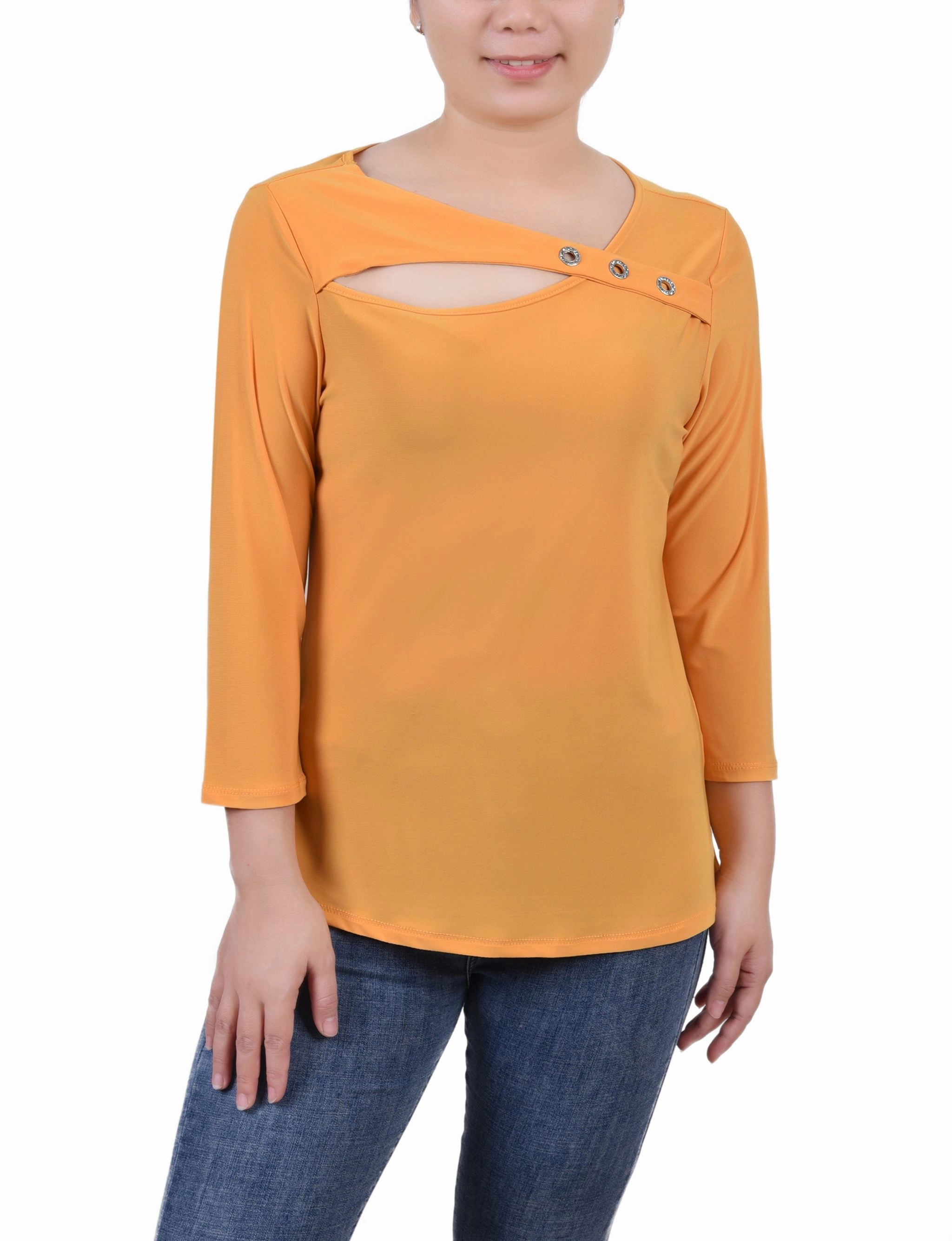 Double Faced Jersey Knit 3/4 Sleeve Cutout Top