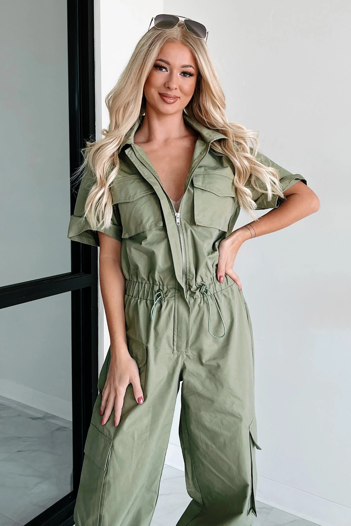 Problem Free Utility Jumpsuit (Olive) LayeredCollar