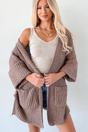Quiet Times Cuffed Sleeve POL Cardigan (Chocolate) Bamboo Derived Material MoistureControl