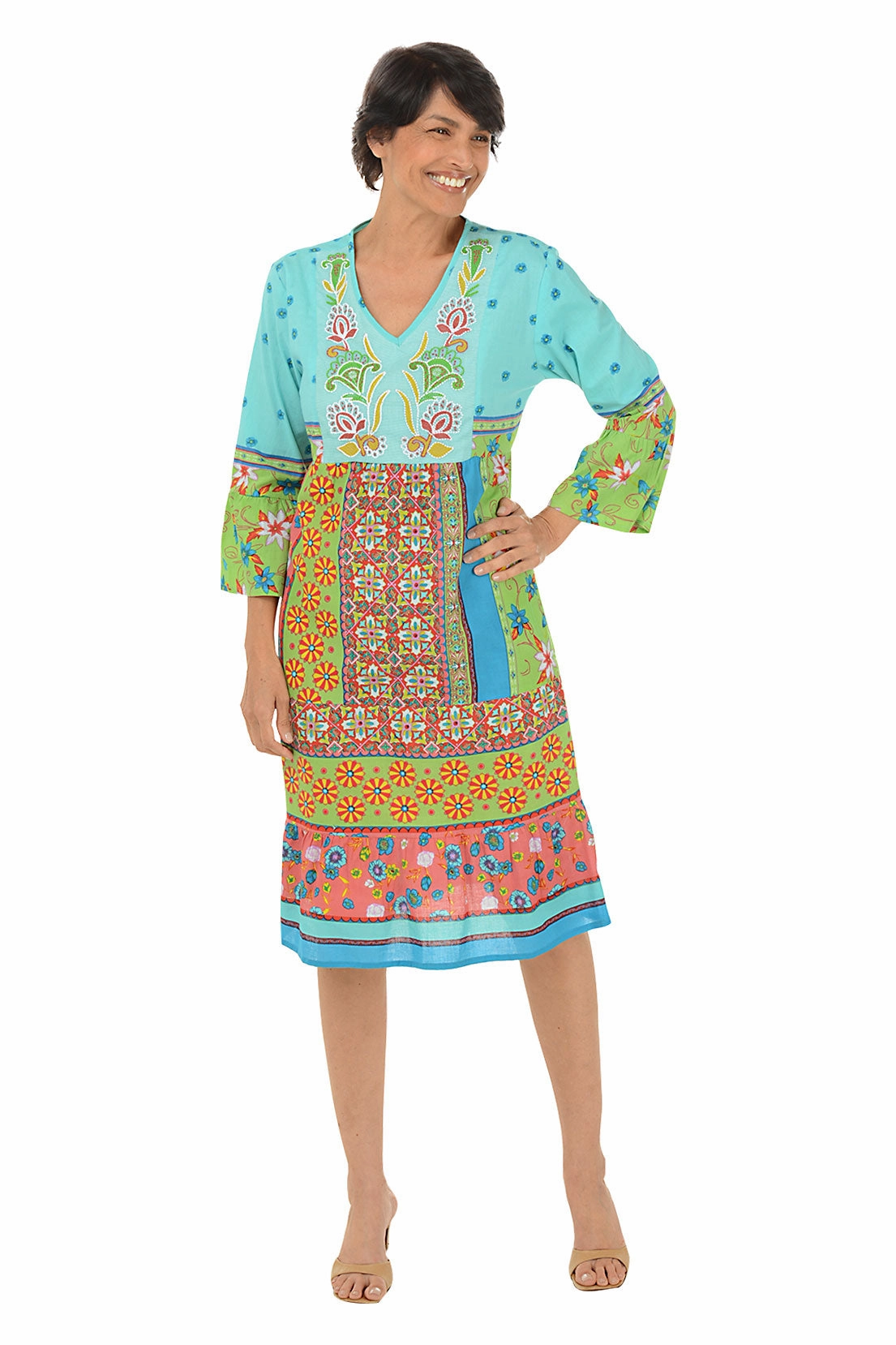 Quintana Embroidered Tiered Dress Neutral Flow Calm Drape