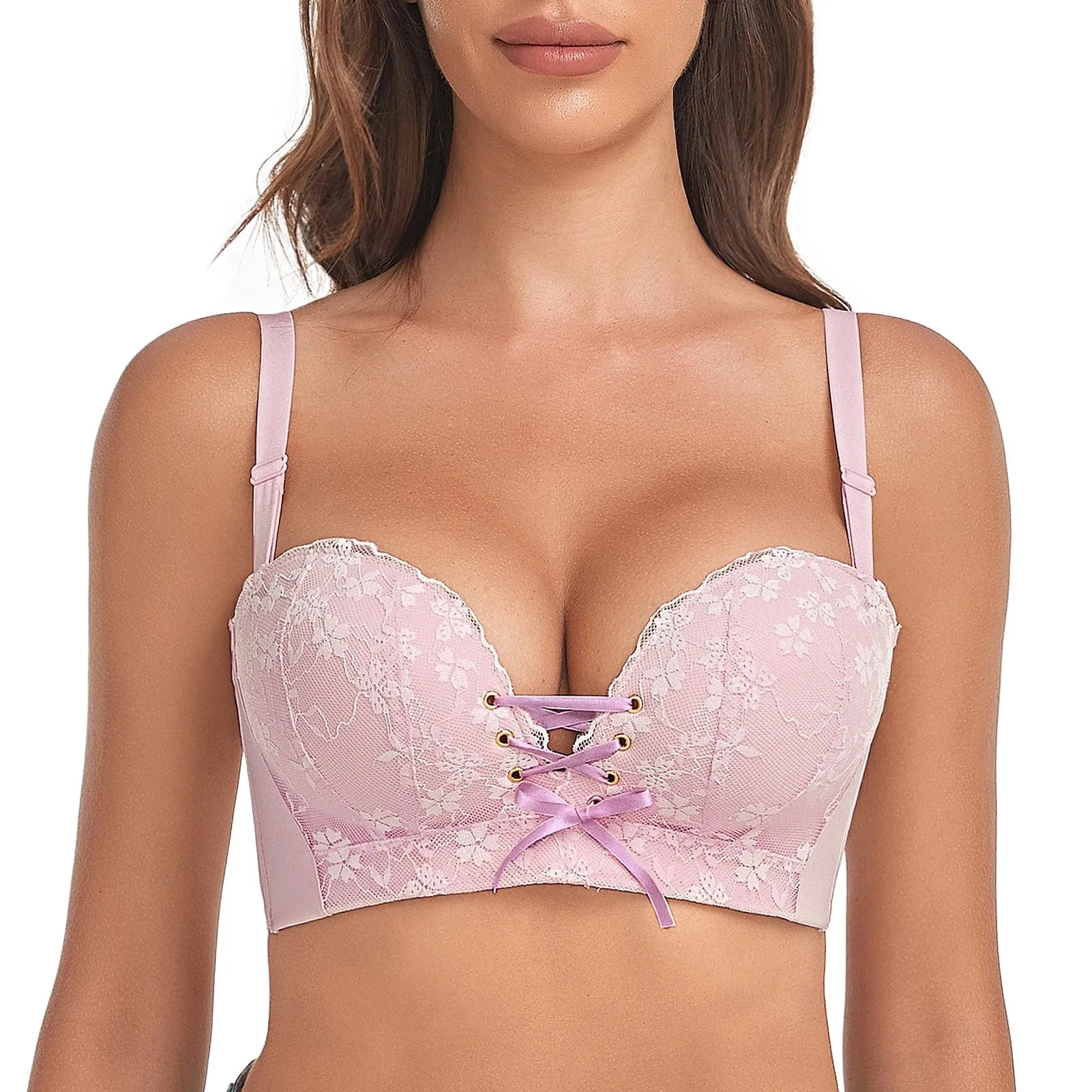 "Add Two Cups" Lace Wirefree Push Up Bra For Women
