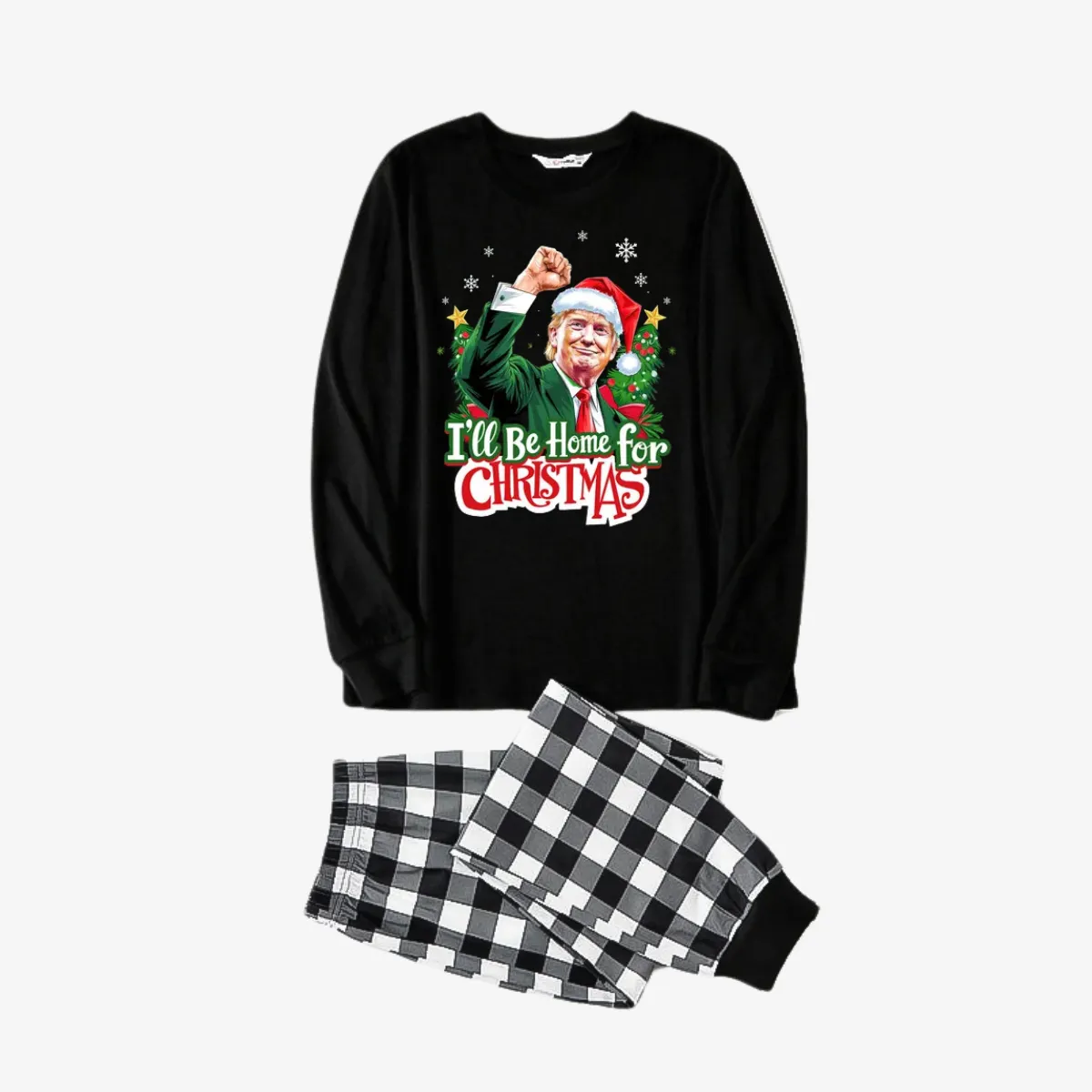 "I will be home for Christmas"Letter Printed Black&White Plaid Family Pajama Sets