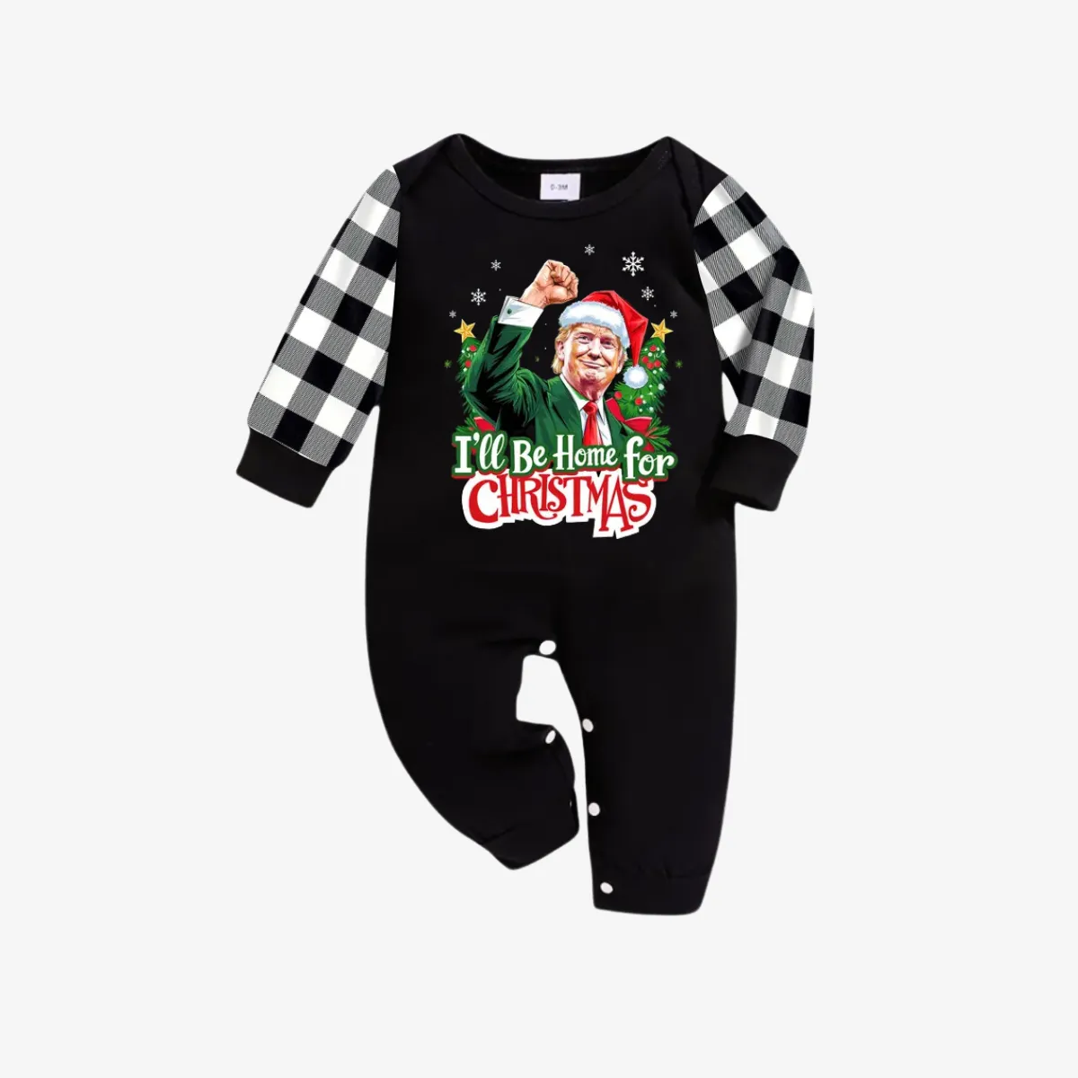 "I will be home for Christmas"Letter Printed Black&White Plaid Family Pajama Sets