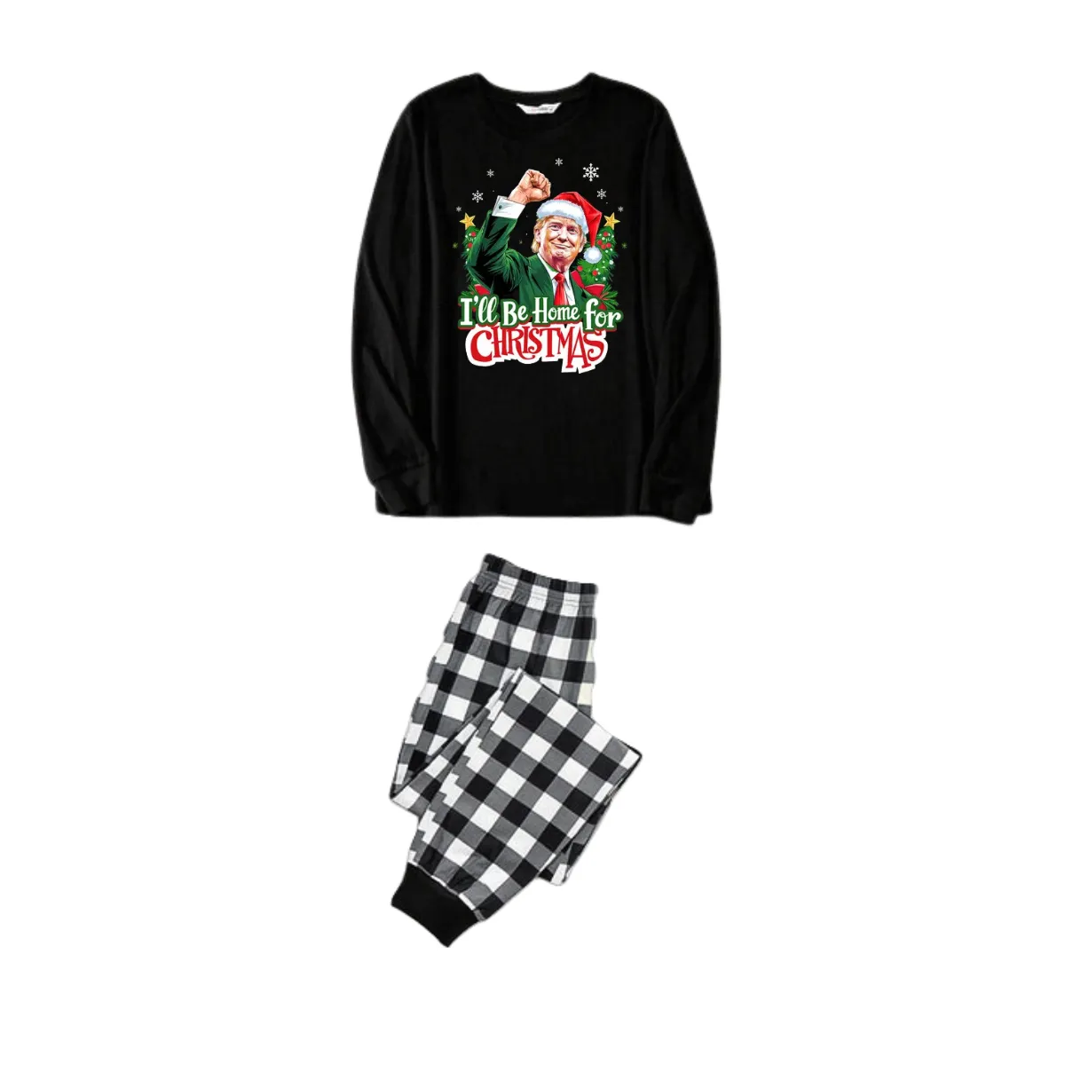 "I will be home for Christmas"Letter Printed Black&White Plaid Family Pajama Sets