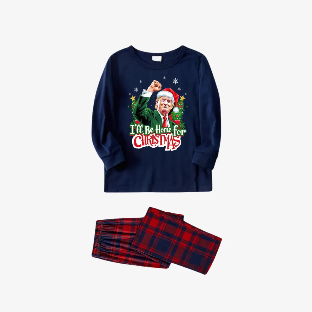 "I will be home for Christmas"Letter Printed Red&Blue Plaid Family Pajama Sets