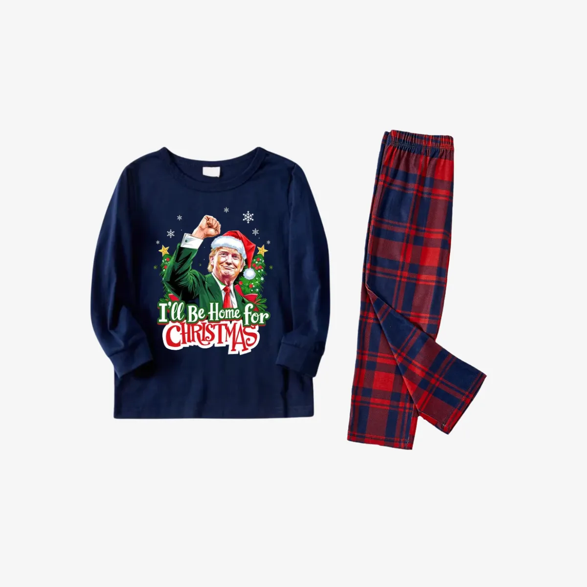 "I will be home for Christmas"Letter Printed Red&Blue Plaid Family Pajama Sets
