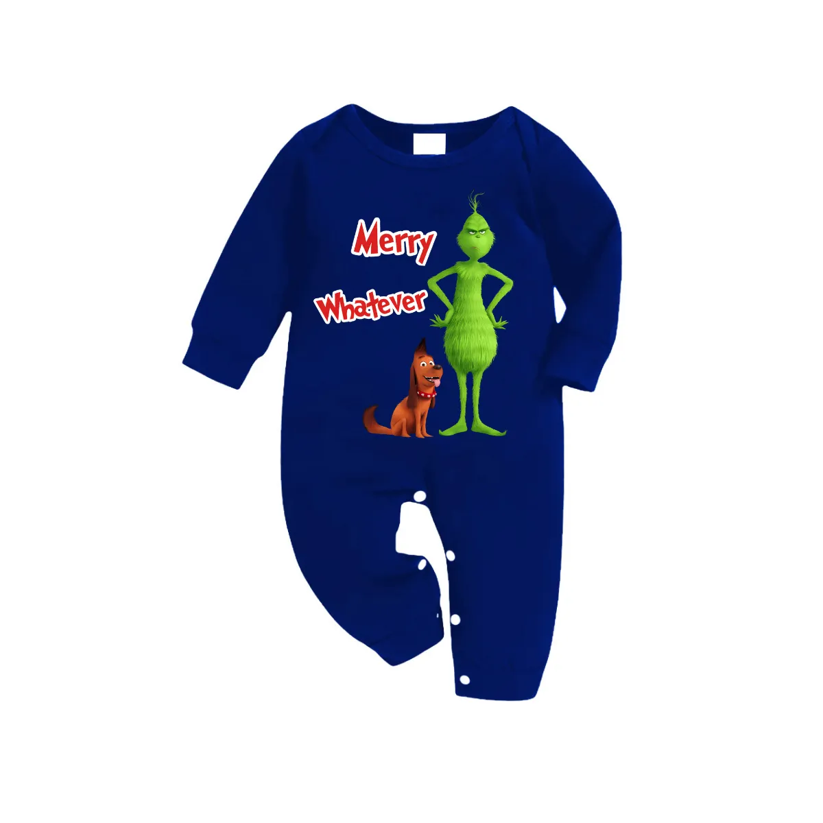 "Merry Whatever" Slogan and Cartoon Pattern Printed Blue and White Plaid Family Matching Pajamas