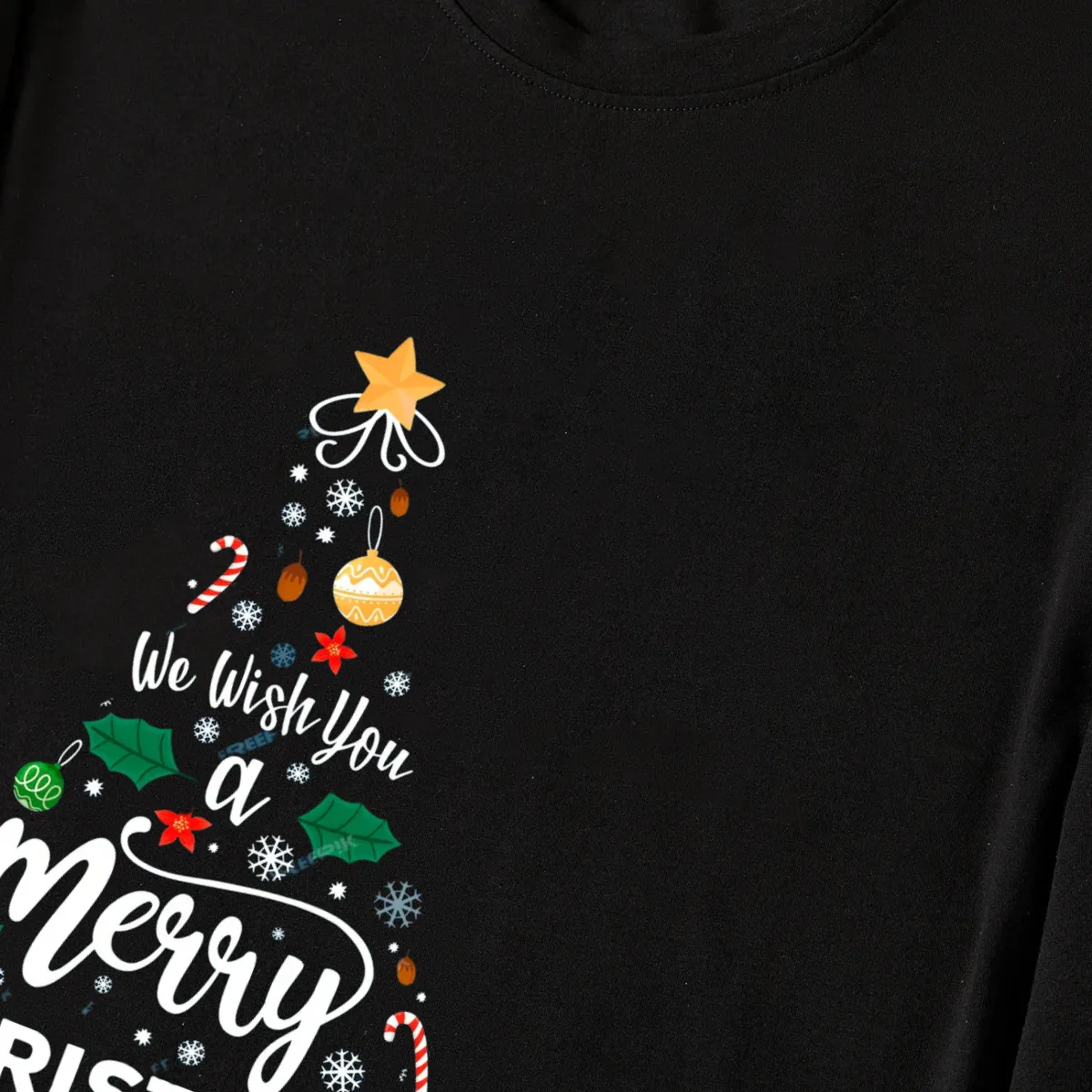 "We Wish You a Merry Christmas" Printed Pattern Black Long Sleeve Top with Black & Green Plaid Pants Couple Matching Pajamas