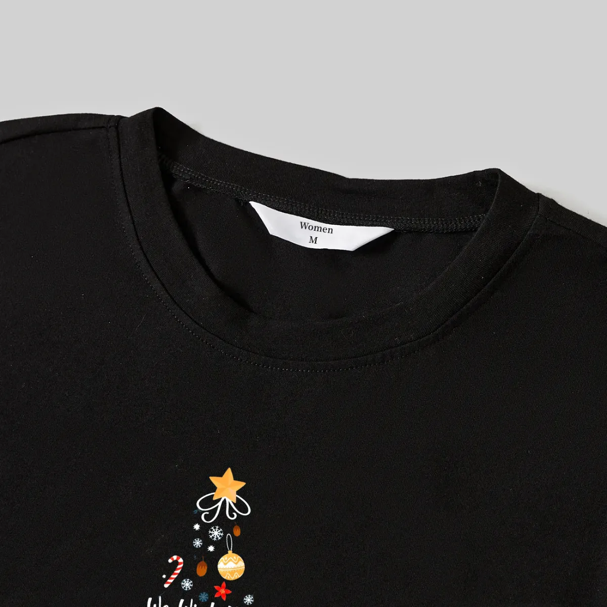 "We Wish You a Merry Christmas" Printed Pattern Black Long Sleeve Top with Black & Green Plaid Pants Couple Matching Pajamas
