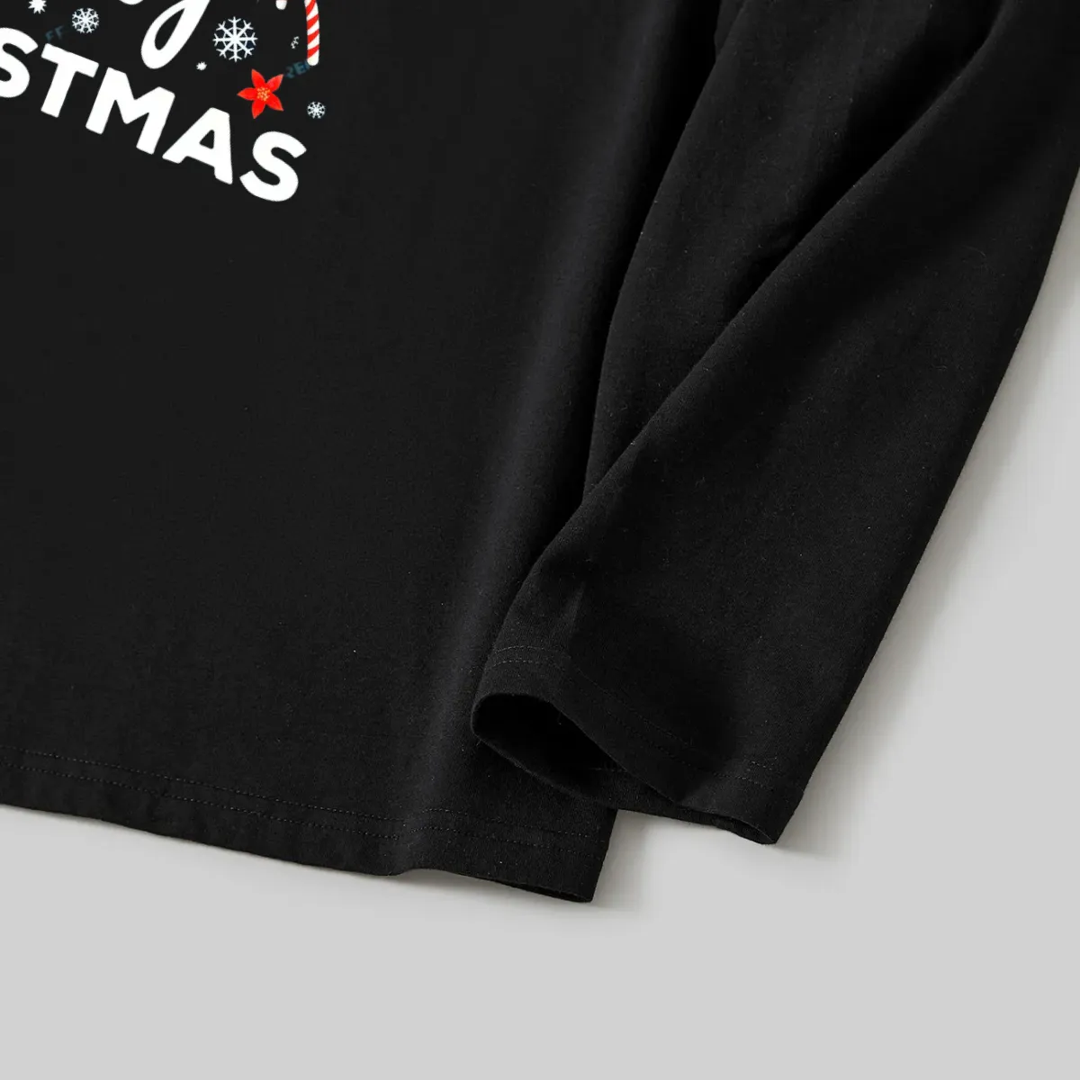 "We Wish You a Merry Christmas" Printed Pattern Black Long Sleeve Top with Black & Green Plaid Pants Couple Matching Pajamas
