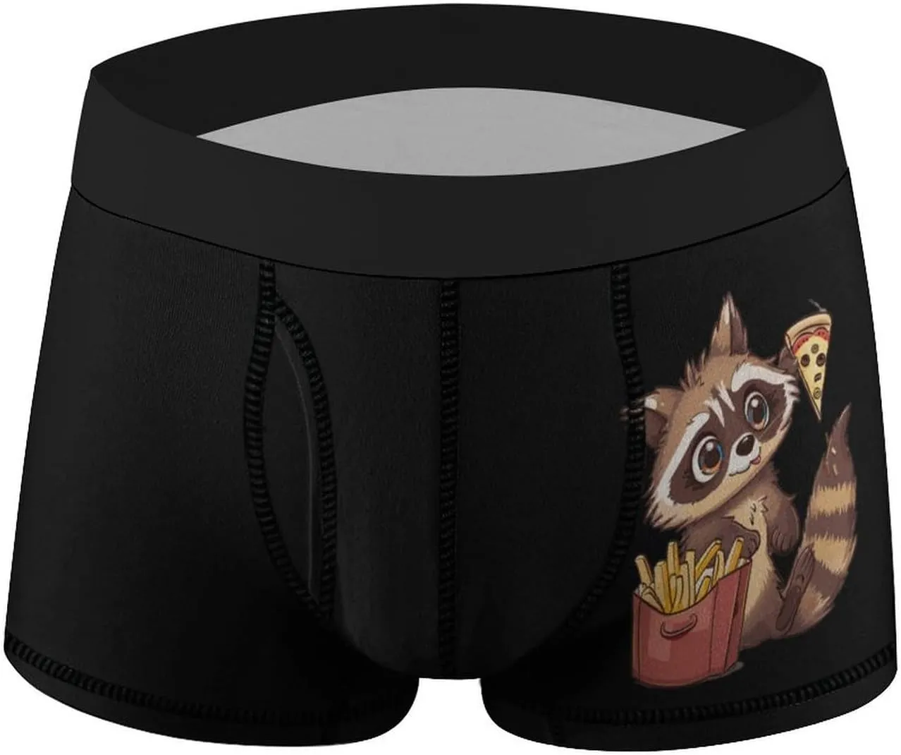 Raccoon Pizza & Fries Printed Men's Underwear Soft Boxer Briefs Breathable Trunks with Waistband