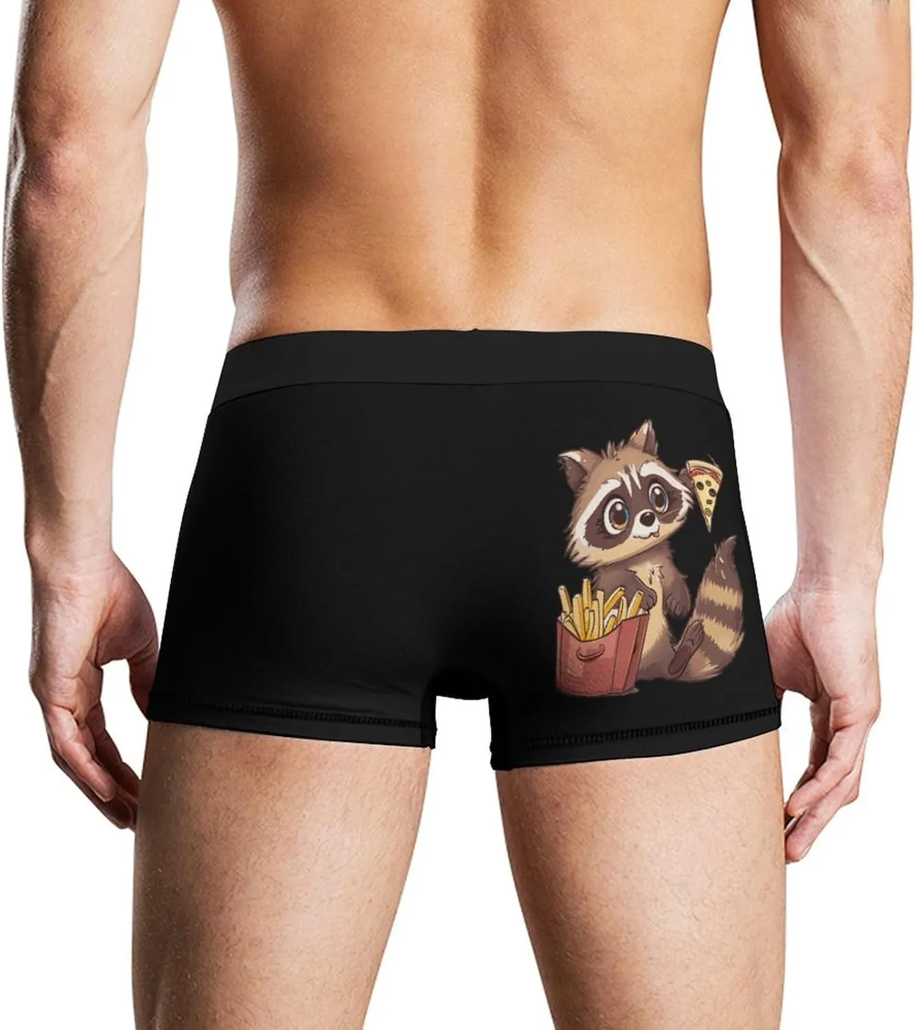 Raccoon Pizza & Fries Printed Men's Underwear Soft Boxer Briefs Breathable Trunks with Waistband