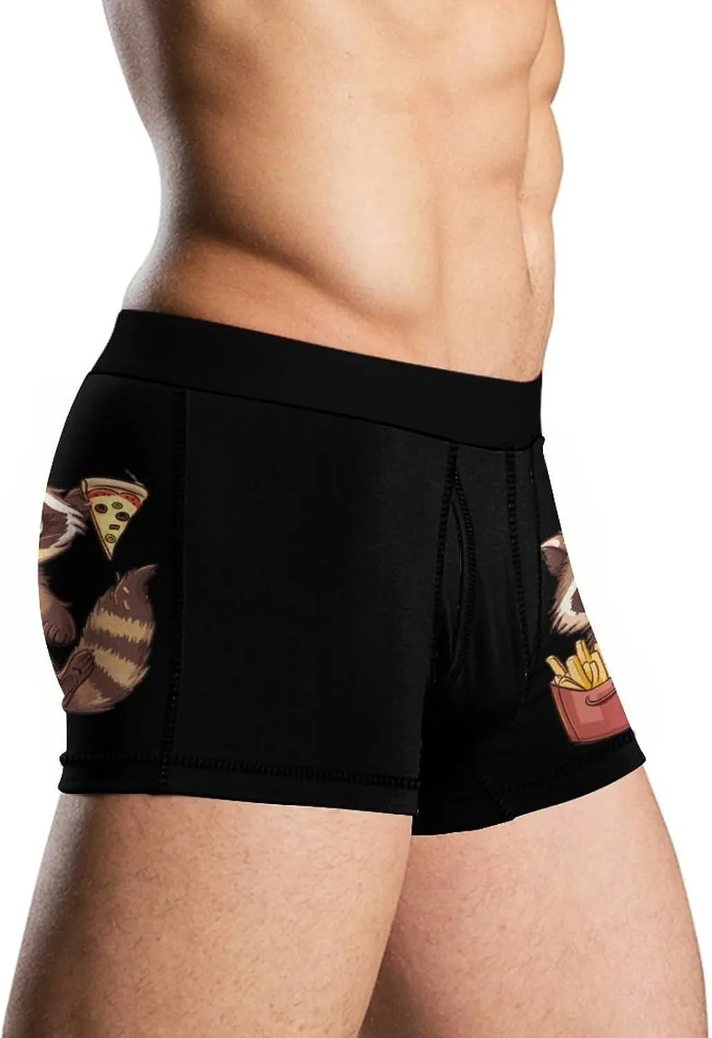 Raccoon Pizza & Fries Printed Men's Underwear Soft Boxer Briefs Breathable Trunks with Waistband