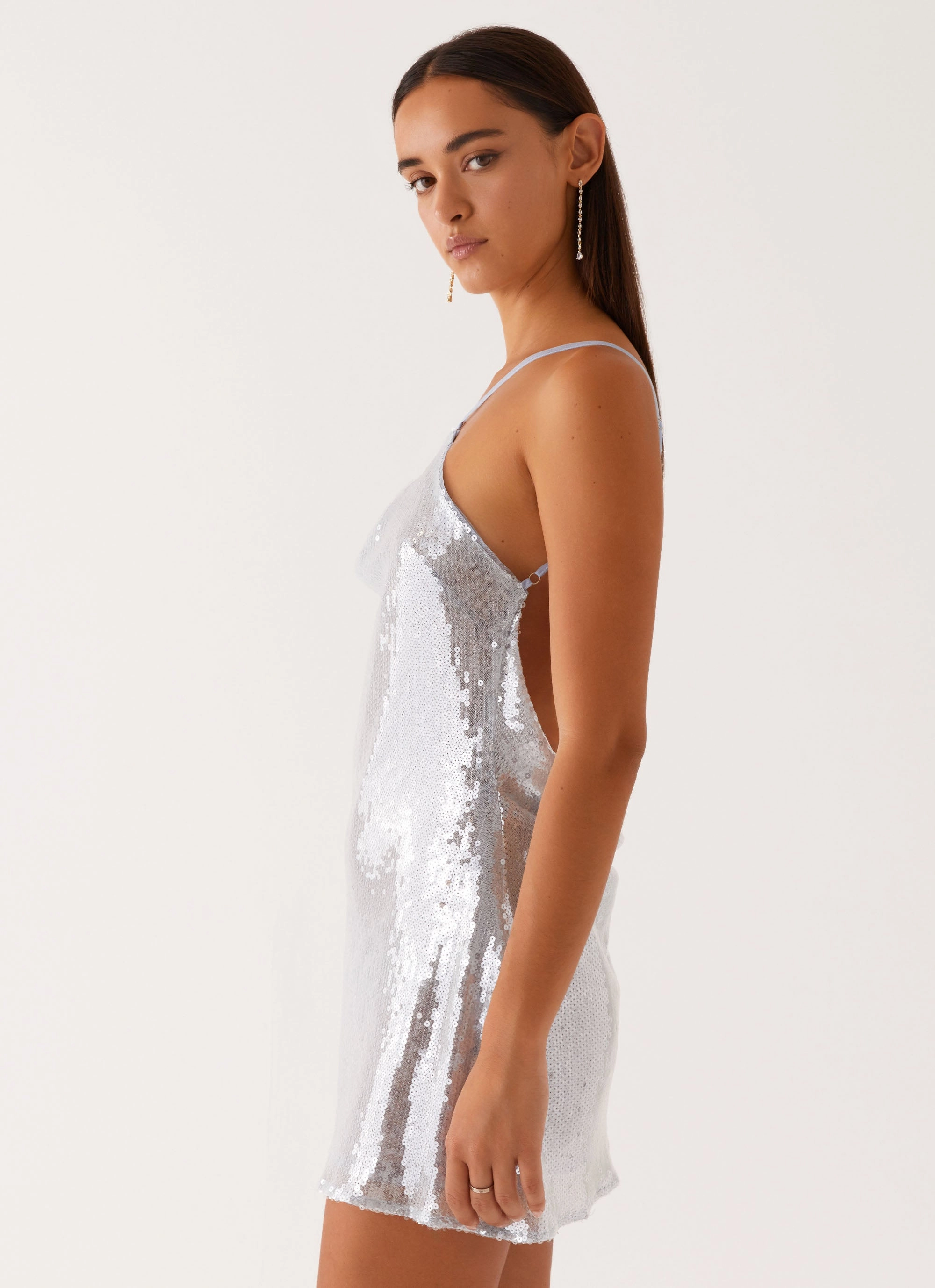 Radiant Energy Cowl Back Mini Dress - Blue Relaxed Layer