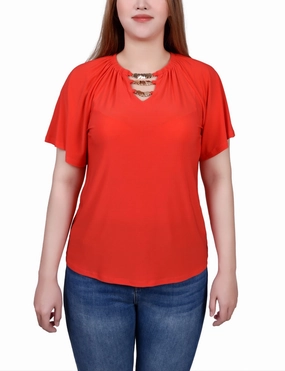 Raglan Sleeve Top With Chain Details High Density Knit