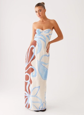 High-Low-Hem Linen Love Raiden Maxi Dress - Bloom Wave Print