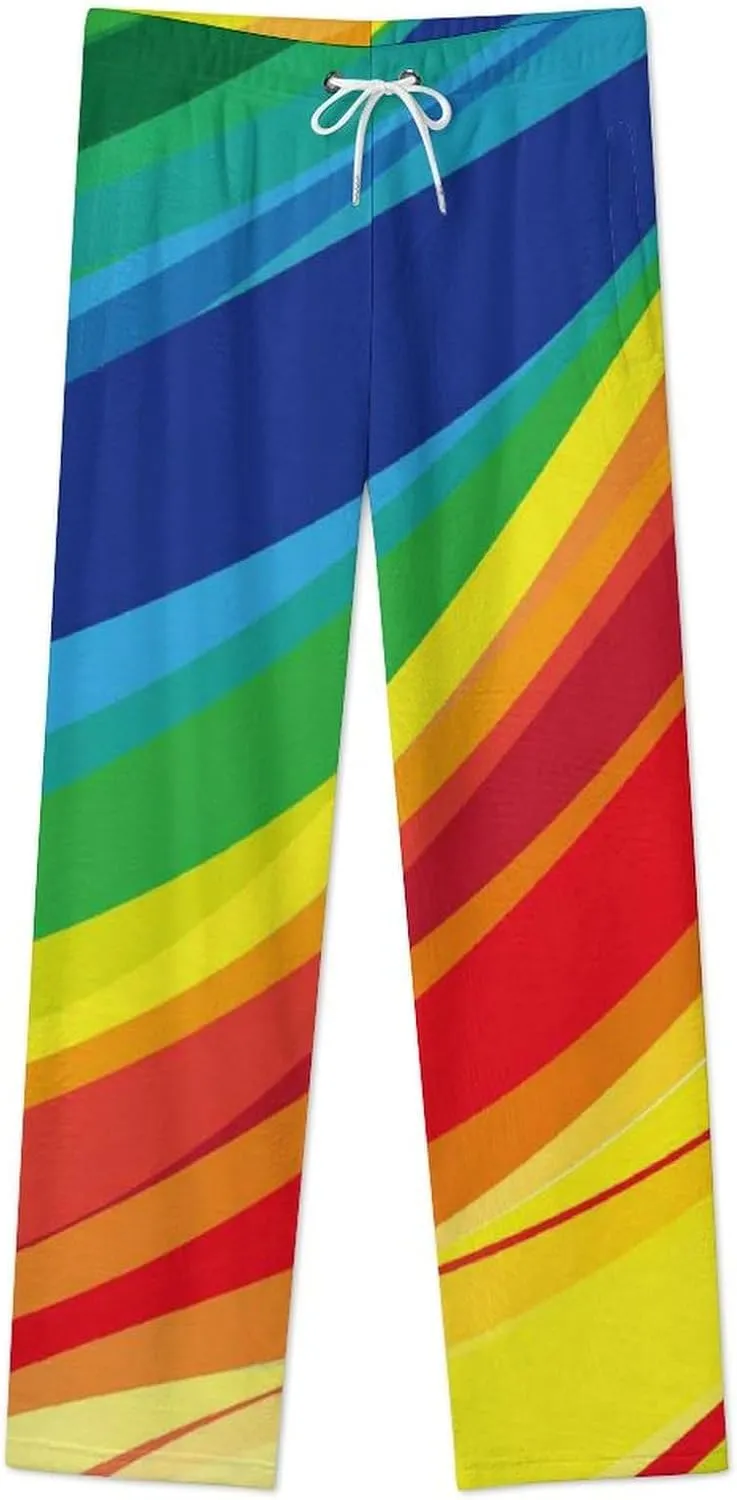 Rainbow Wave Background Women's Flannel Pajama Pants Fleece Lounge Sleep Bottoms PJ