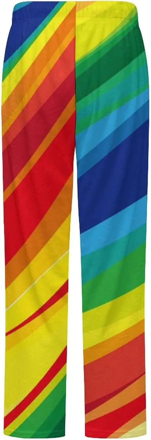 Rainbow Wave Background Women's Flannel Pajama Pants Fleece Lounge Sleep Bottoms PJ
