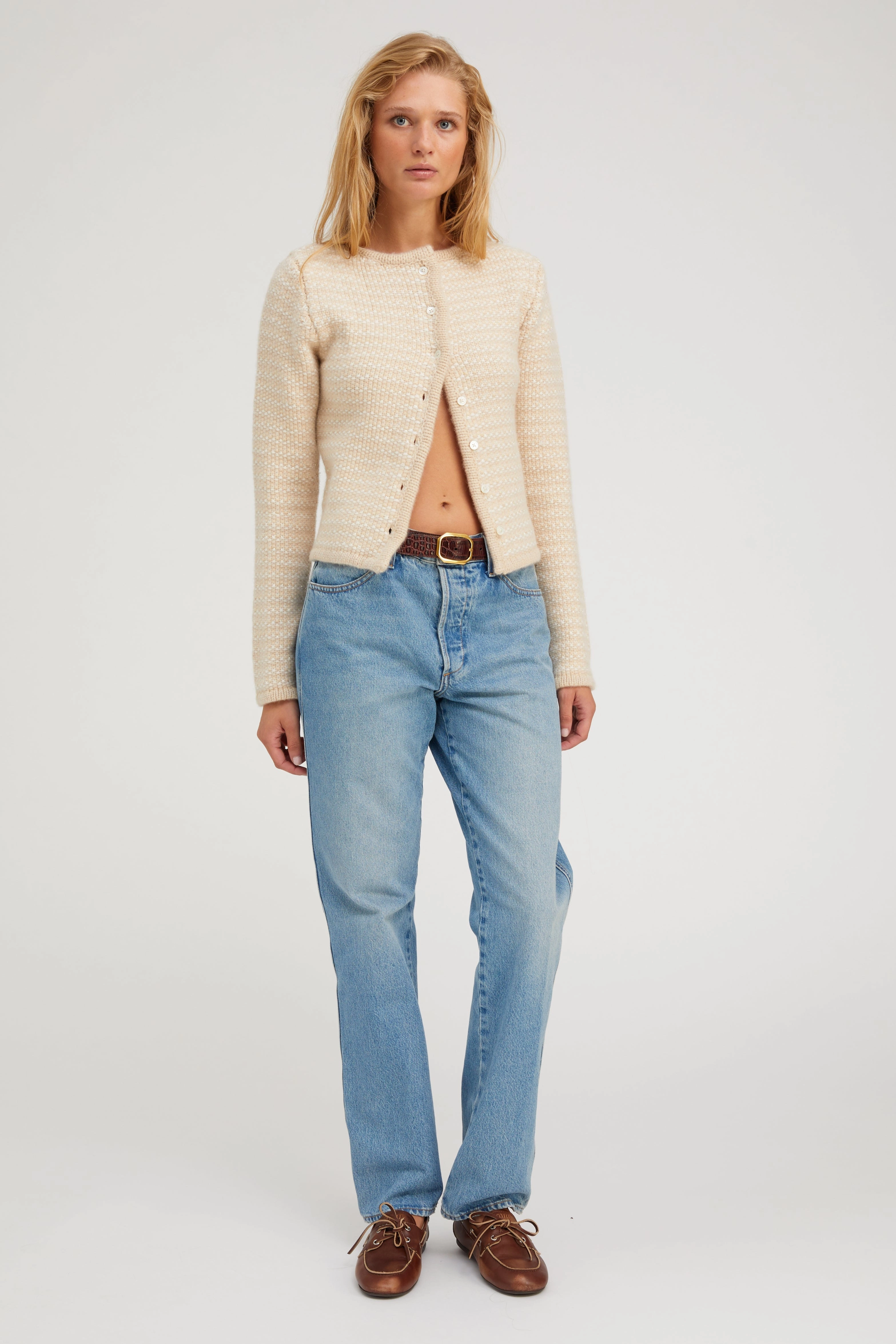 Hypoallergenic Inner Layer Creamy Beige Cashmere Chunky Knit Cardigan