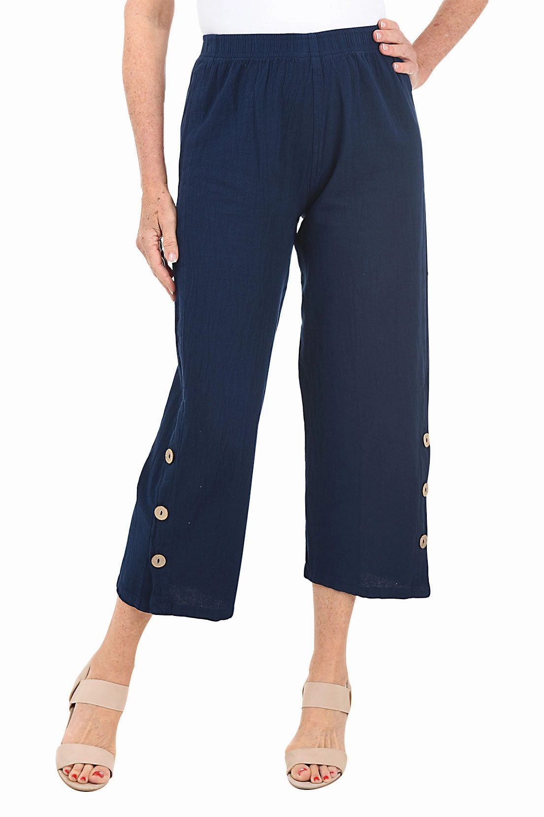 Crinkle Malibu Capri Pant Easy Flex Design Denim finish