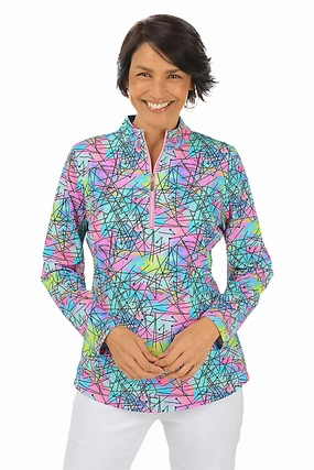 Earthy Tone Colorways Neon Scribble Cooling UPF50  Mock Neck Top