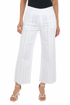 White Rhinestone Striped Wide Leg Denim Pant Street Comfort