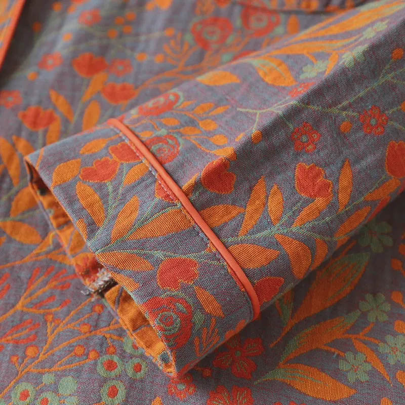 Red AOP Leaf Print Pure Cotton Pajama Set